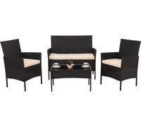 Poly-Rattan Garniture de jardin HWC-N98, Set de salon, métal verre tissu/textile (180g/m²) ~ anthracite, coussin crème