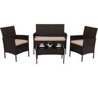 Poly-Rattan Garniture de jardin HWC-N98, Set de salon, métal verre tissu/textile (180g/m²) ~ brun, coussin crème