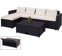 Poly-Rattan Garniture HWC-J34, balcon/jardin/lounge-set Ensemble de sièges canapé, compartiment de rangement ~ noir, coussin crème-beige