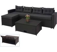 Poly-Rattan Garniture HWC-J34, balcon/jardin/lounge-set Ensemble de sièges canapé, compartiment de rangement ~ noir, coussin gris foncé