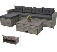 Poly-Rattan Garniture HWC-J34, balcon/jardin/lounge-set Ensemble de sièges canapé, compartiment de rangement ~ gris, coussins gris foncé
