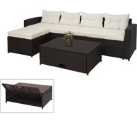 Poly-Rattan Garniture HWC-J34, balcon/jardin/lounge-set Ensemble de sièges canapé, compartiment de rangement ~ brun, coussin crème-beige