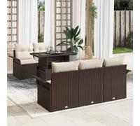 Poly rotin acier modulaire Terrasse Jardin Ensemble 6 pieces Marron | Ensemble canapé jardin 6 pcs Marron polyrotin meuble exterieur modulable avec table haute reglable pour terrasse