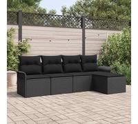 Poly rotin résistant aux intempéries canapé modulable terrasse design noir | Ensemble canapé jardin 5 pieces avec coussins noir polyrotin table verre salon exterieur terrasse modulable