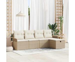 Poly rotin résistant aux intempéries set modulable 251x117x85 cm marron | Ensemble canapé jardin 5 places Beige poly rotin modulable avec coussins et table exterieur