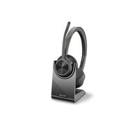 POLY Voyager 4320 UC Casque Binaural Sans Fil Bluetooth 5.2 Portée 50m USB-A - Autonomie 47h Lecture - Microphone Boom Anti-Bruit - Socle et Étui Inclus