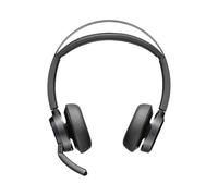 POLY Voyager Focus 2 USB-A : Micro-casque sans fil binaural Bluetooth, USB-C, arceau, microphone à tige, autonomie Li-Ion, 115g, noir, compatible Windows/MacOS.