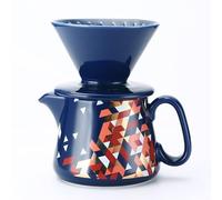 Polydremio Cafetière à bec verseur en céramique avec 100 filtres en papier taille 02, serveur à café en céramique avec couvercle, 450 ml, convient pour 1 à 2 personnes (bleu)