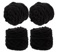 Polyester 4 Rouleaux Fil à Crocheter Noir Épais | Lavable, Facile à Travailler, Effet Décoratif, Pratique pour Couvertures, Pantoufles, Écharpes et Bonnets