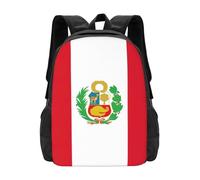 Polyester Cartable Scolaire Drapeau du Pérou Imprimé Sacs D'École Loisir Imperméable Sac À Dos De Voyage pour Voyage, Trekking, Voyage, 42X32X14Cm