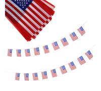 Polyester Guirlande de Petits Drapeaux Américains pour Fête Patriotique | Banderole Légère, Rendu Coloré et Lisse, pour Murs, Clôtures, Cortèges et Jardin