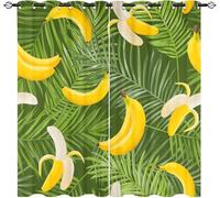 Polyester Rideaux Occultants 2 Panneaux 140L X 225H cm, Rideau Oeillets Banane Jaune,Rideaux Lsolant Thermique Feuilles de Palmier Vertes Draperies pour Chambre d'enfant et Salon Décore