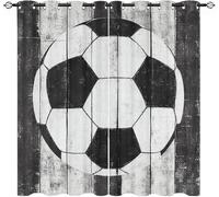 Polyester Rideaux Occultants 2 Panneaux 91.5L X 214H cm, Rideau Oeillets Imprimé Football RéTro,Rideaux Lsolant Thermique Noir Et Blanc Draperies pour Chambre d'enfant et Salon Décore
