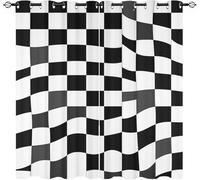 Polyester Rideaux Occultants 2 Panneaux 91.5L X 214H cm, Rideau Oeillets Plaid Illusion D'Optique,Rideaux Lsolant Thermique Noir et Blanc Draperies pour Chambre d'enfant et Salon Décore