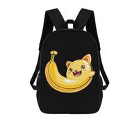 Polyester Sac À Dos d'affaires Chat Banane Heureux Cartable Scolaire Imperméable Sacs À Dos pour Bureau, Loisir, Scolaires, 42X32X14Cm