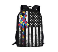 Polyester Sac À Dos d'affaires Drapeau Américain pour La Sensibilisation À l'Autisme Sacs De Voyage Utilisation Quotidienne Cartable Scolaire pour Scolaires, Gym, Bureau, 42X32X14Cm