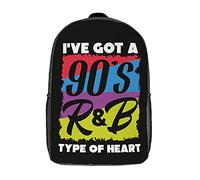 Polyester Sac À Dos Scolaire Musique R&B des Années 90 Heart Sac À Dos d'affaires Imprimé Cartable Scolaire pour Scolaires, Voyage, Loisir, 42X32X14Cm