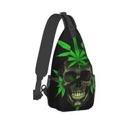 Polyester Sacoche Homme Bandouliere Crâne Mauvaises Feuilles Feuilles Feuilles Vert Noir Sac De Poitrine Antivol Sac Poitrine pour Cyclisme Randonnée Femme