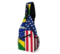 Polyester Sacoche Porté épaule Drapeau grunge américain du Brésil et des États-Unis Sac De Poitrine Multifonction,Réglable Crossbody Bag pour Cyclisme école Randonnée