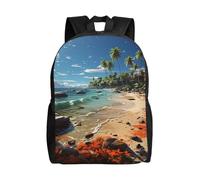 Polyester Sacs De Voyage Scène De Plage Ouverte Sac À Dos d'affaires Imperméable Sac À Dos pour Scolaires, Gym, Voyage, 42X32X14Cm