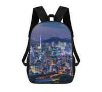 Polyester Sacs D'École Loisir Séoul, Corée du Sud, Skyline Glossy, Vue Nocturne Cartable Scolaire Imperméable Sacs À Dos pour Loisir, Voyage, Bureau, 42X32X14Cm