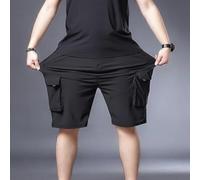 Polyester Spandex Hommes Shorts Élastique pour Taille Été Polyester (Noir L | Loose Fit Design, große Seitentaschen, schwarze Unifarbe, ideal für Streetwear und Casual Look