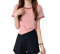 Polyester Spandex pour T-shirt à col rond décontracté d'été pour haut | Style tendance coréen, look décontracté au quotidien, pour un jumelage polyvalent, pour une ambiance tendance et jeune