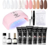 Polygel Complete Nail Extension Gel Kit 6 Colours Transparent White Pink With 20 W Uv Lamp Base And Top Coat Slip Solution Building Gel Kit Semi-Permanent Nail Polish Valentine's Day Gift