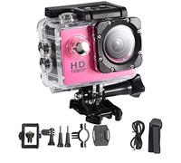 PolyGen 12MP Full HD Camera for Sports Recording with a 2.0 inch LCD Display and 90 Minute Battery Life, Includes Full Action Camera Accessories Kit (Pink)