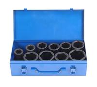 PolyGen CR MO Steel Impact Socket Set, 1in Drive 10 Piece Deep Heavy Duty Sockets with 6 Point Hex Design for Nut and Bolt Removal in Auto Repair