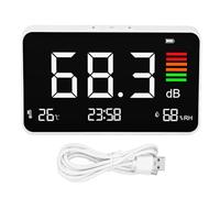 PolyGen Décibelmètre de bureau avec surveillance 3 en 1 en temps réel, précision ± 1,5 dBA entre 30 et 130 dBA, grand écran LCD avec température/humidité pour salle de classe et