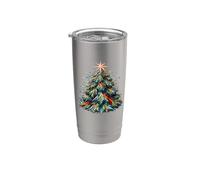 Polygon Art Arbre de Noël Saison des Fêtes Gobelet isotherme en acier inoxydable double paroi