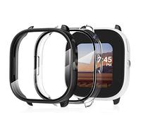 Polyjoy Lot de 2 films protecteurs d'écran compatibles avec montre intelligente Verizon Gizmo Disney Edition pour enfants, couverture complète en polycarbonate rigide avec verre trempé - Transparent et noir