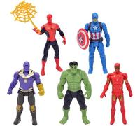 POLYPLAS Lot de 5 figurines de héros en PVC - Collection d'araignée Hulk Iron Man Thanos Batman - Figurines de gâteaux - Jouet pour enfants - Cadeaux d'anniversaire