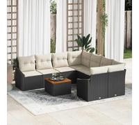 Polyrotin imperméable modulaire design 55 x 55 x 37 cm Noir 9 pièces | Ensemble de canapé de jardin modulaire 9 pièces avec coussins noir poly rotin pour terrasse patio balcon extérieur résistant