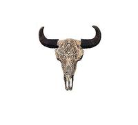 Polystone Figure d'une verzierten crâne avec cornes de buffle