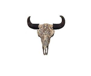 Polystone Figure d'une verzierten crâne avec cornes de buffle