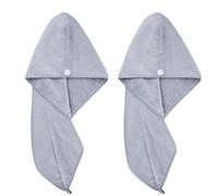 Polyte - 2 Serviettes Turban en Microfibres - séchage des Cheveux - Gris - 31 x 71 cm