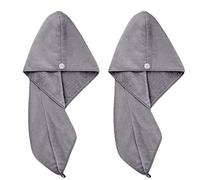 Polyte - 2 Serviettes Turban en Microfibres - séchage des Cheveux - Gris foncé - 31 x 71 cm