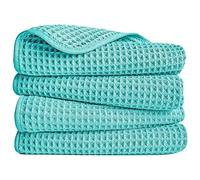 Polyte - 430 GSM 4 Serviettes de Bain en Microfibres - pour Les Mains - sèche Rapidement/ne Peluche Pas - Tissu alvéolé - 40 x 76 cm