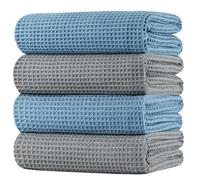 Polyte - 430 GSM Lot de 4 Serviettes de Bain en Microfibres - sèche Rapidement/ne Peluche Pas - Tissu alvéolé - 152,4 x 76,2 cm