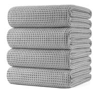 Polyte - 430 GSM Lot de 4 Serviettes de Bain en Microfibres - sèche Rapidement/ne Peluche Pas - Tissu alvéolé - 152,4 x 76,2 cm