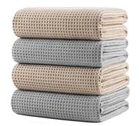 Polyte - 430 GSM Lot de 4 Serviettes de Bain en Microfibres - sèche Rapidement/ne Peluche Pas - Tissu alvéolé - 152,4 x 76,2 cm