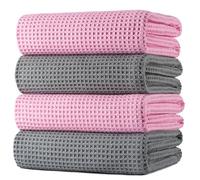 Polyte - 430 GSM Lot de 4 Serviettes de Bain en Microfibres - sèche Rapidement/ne Peluche Pas - Tissu alvéolé - 152,4 x 76,2 cm