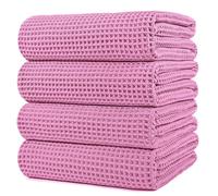 Polyte - Serviette de bain en microfibre - Ne peluche pas et sèche rapidement - Structure gaufrée - Très grande - Rose - 152 x 76 cm - Lot de 4