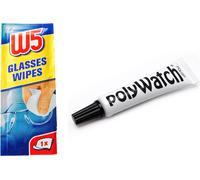 Polywatch Polish plastique / acrylique Lunettes de montre réparation 5ml avec W5 Wipe Cleaner