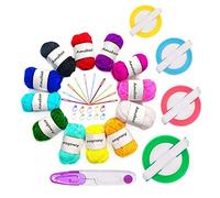 Pom Pom Maker,4 Tailles Fluff Ball Weaver Needle PomPom Maker Set-DIY Pompoms Kits Contient 12pcs de fil + 1pcs ciseaux + 10pcs marqueurs de point à tricoter + 10pcs aiguilles en plastique (37)
