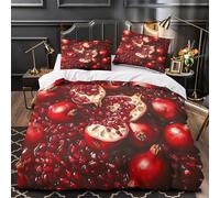 Pomegranate Fruit Parure de Lit 3D Imprimée Microfibre Résistante 3 Pièces 2 Taies Ultra Douce vibrant Rouge still Life Housse de Couette Léger Entretien Facile for les Enfants Single（140x200cm）