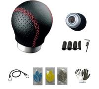 POMELLO LEVIER DE CHANGE VOITURE CUIR ET BOULE EN ALUMINIUME+ADAPTATEURS Raccord universel pour leviers standard et seringue, couture rouge compatible avec UDI R8 Coupe 5.2 FSI Quatre S tronic plus