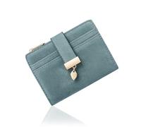 Pomelo Best Petit portefeuille pour femme, en cuir végétalien texturé, protection RFID, compartiment à monnaie avec fermeture éclair, pendentif feuille bleu